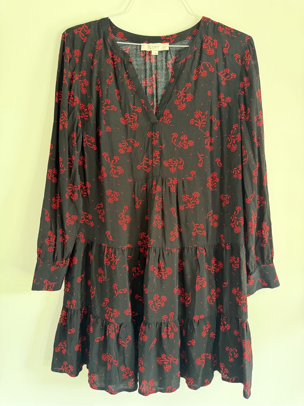 Ann Taylor Loft Black Dress with Red Floral Print